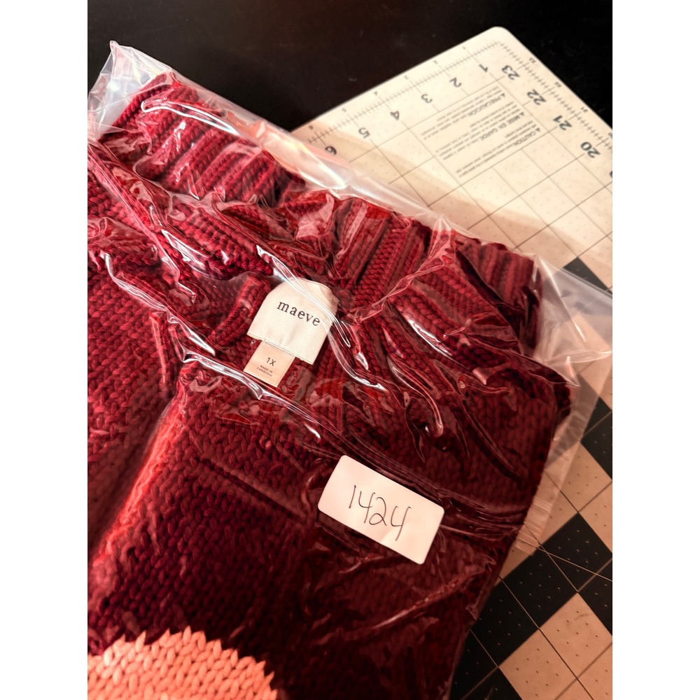 Maeve Anthropologie Heart Intarsia Knit Sweater Vest Burgundy Pink 1X Mock Neck - Picture 9 of 9